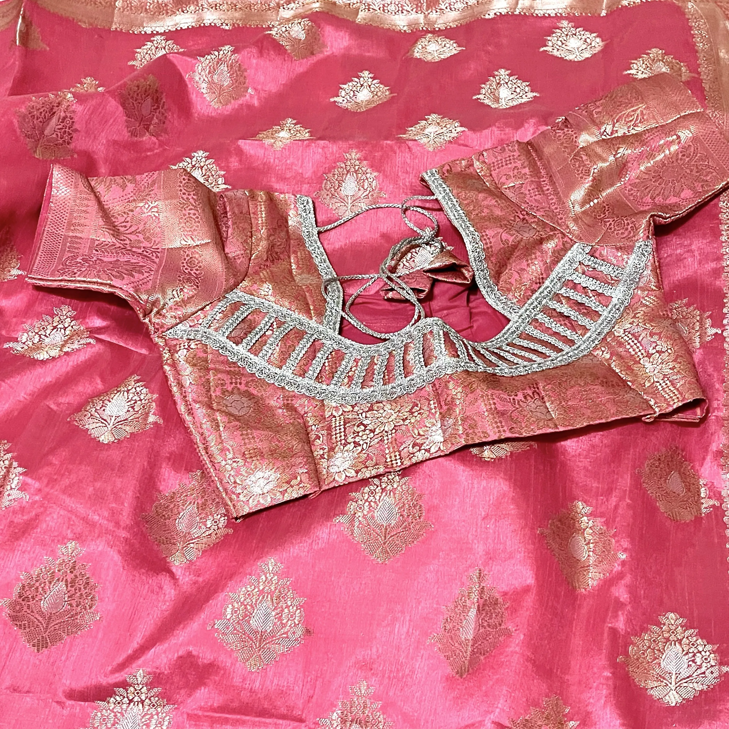 Pastel Pink South Tusser Silk Saree with stitched Blouse