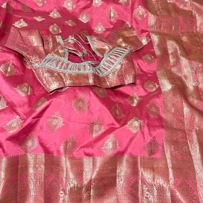 Pastel Pink South Tusser Silk Saree with stitched Blouse