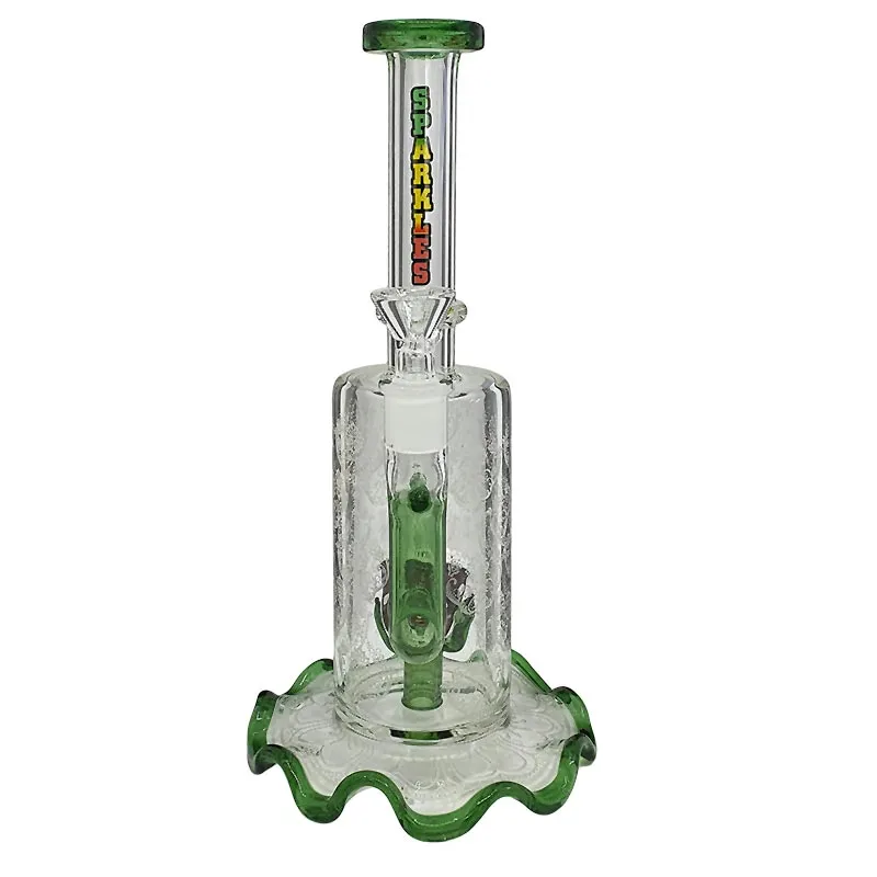 Patterned clear and green glass bong with Venus Fly Trap Diffuser