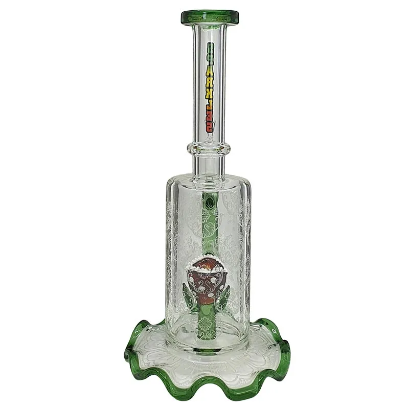 Patterned clear and green glass bong with Venus Fly Trap Diffuser