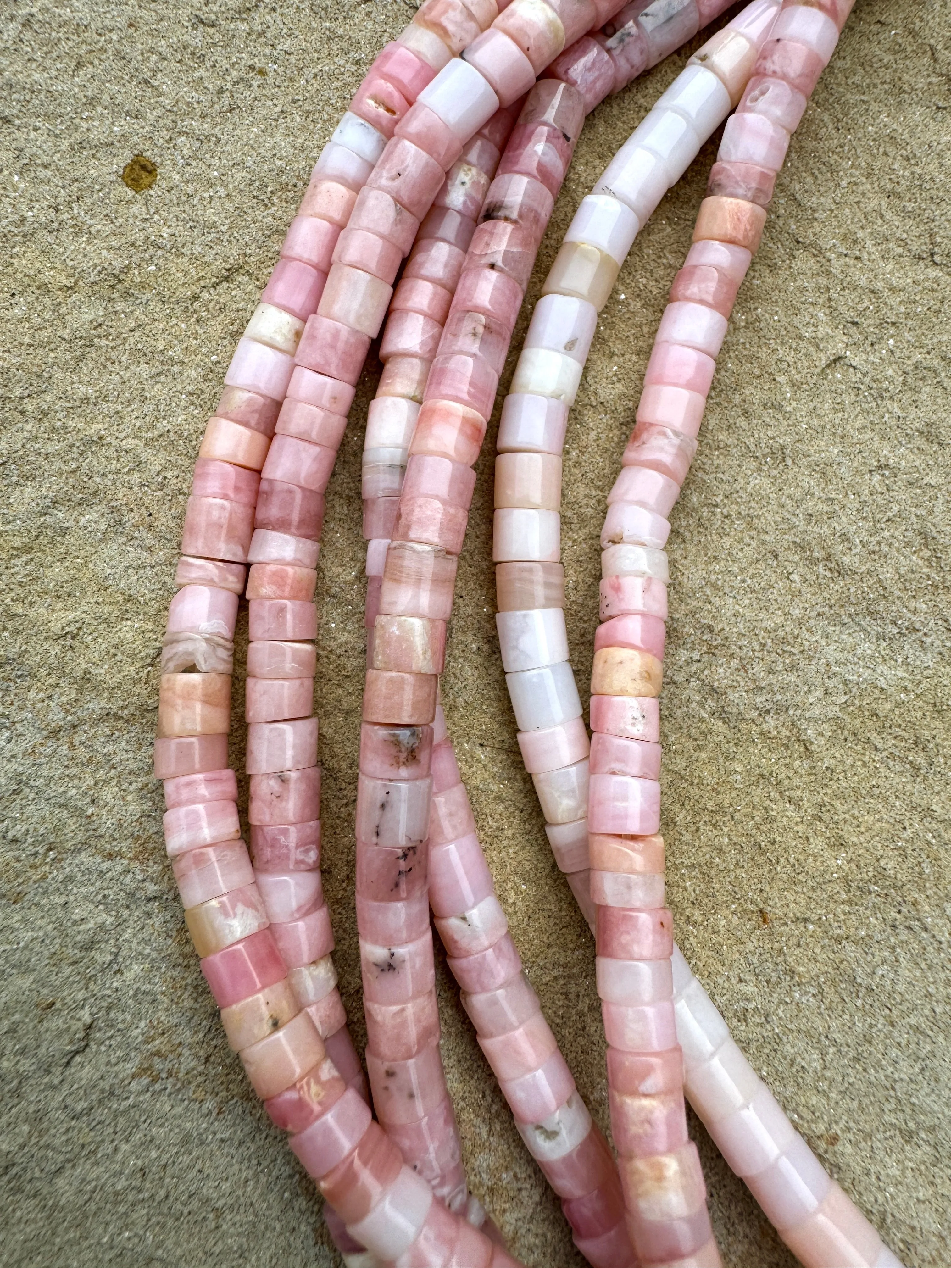 Peruvian Pink Opal 5mm Heishi Beads, 16 inch strand