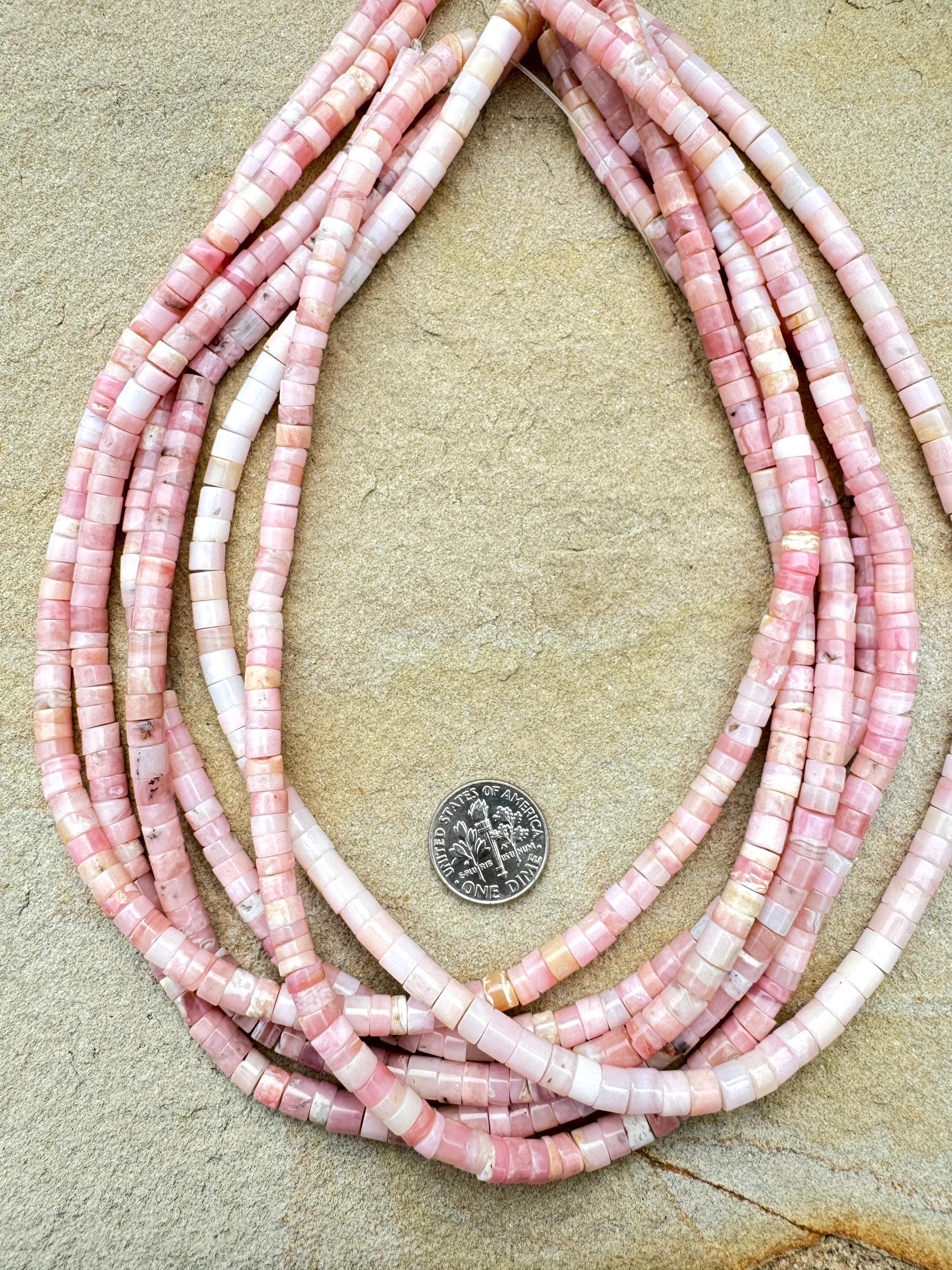 Peruvian Pink Opal 5mm Heishi Beads, 16 inch strand