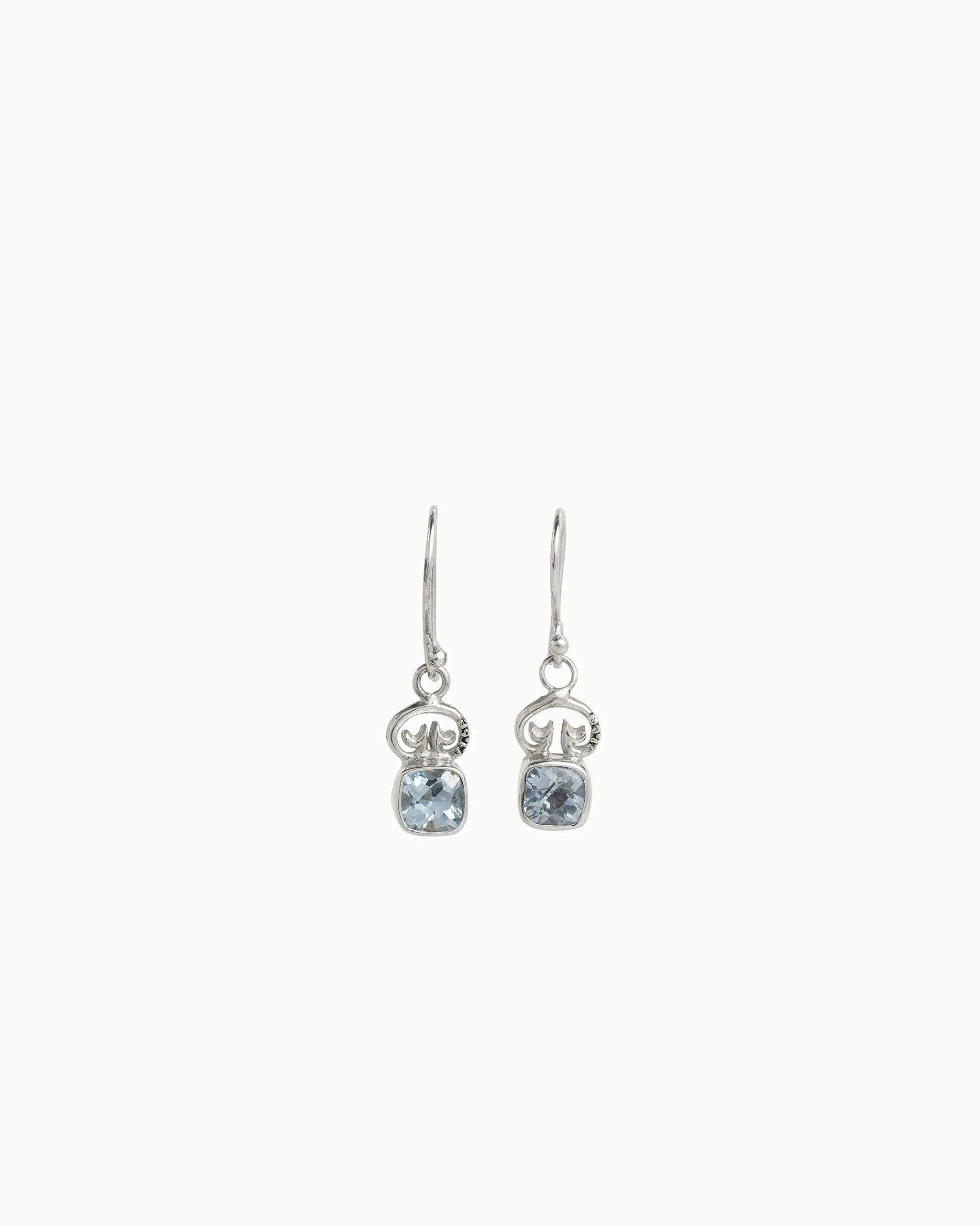 Petroglyph & Square Stone Drop Earrings - Blue Topaz