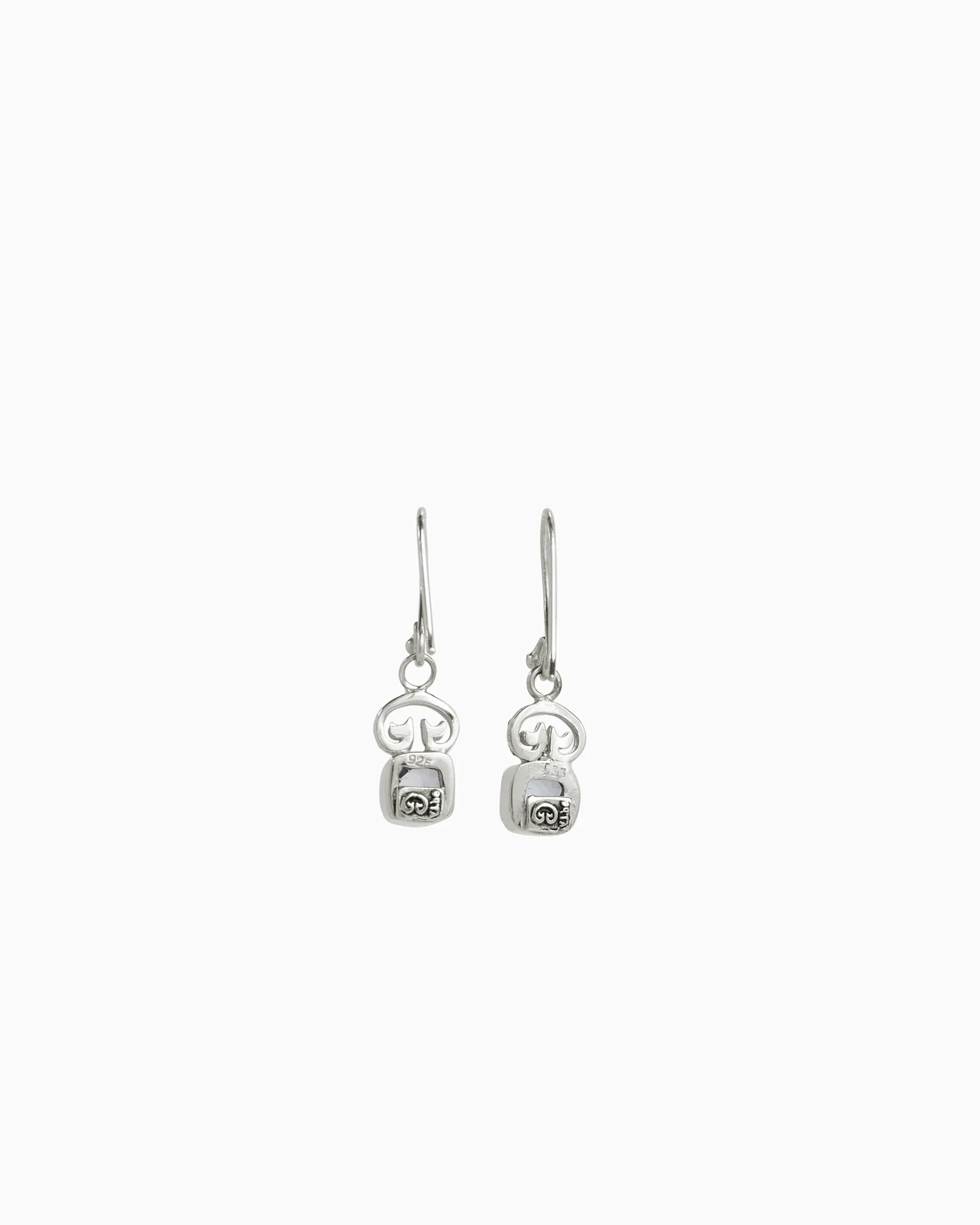 Petroglyph & Square Stone Drop Earrings - Blue Topaz