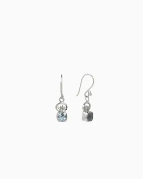 Petroglyph & Square Stone Drop Earrings - Blue Topaz