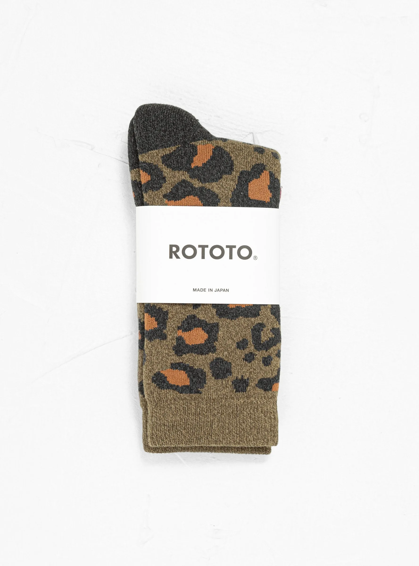 Pile Crew Socks Dark Olive Leopard