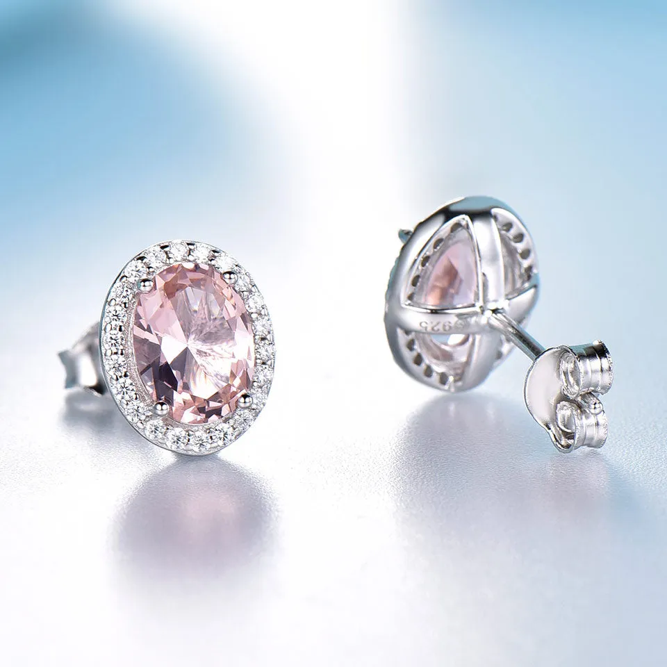 Pink Sapphire or Sky Blue Topaz and Cubic Zirconia 925 Sterling Silver Pendant, Stud Earrings & Ring Jewelry Set