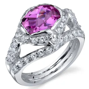 Pink Sapphire Oval Cut Sterling Silver Ring Size 9