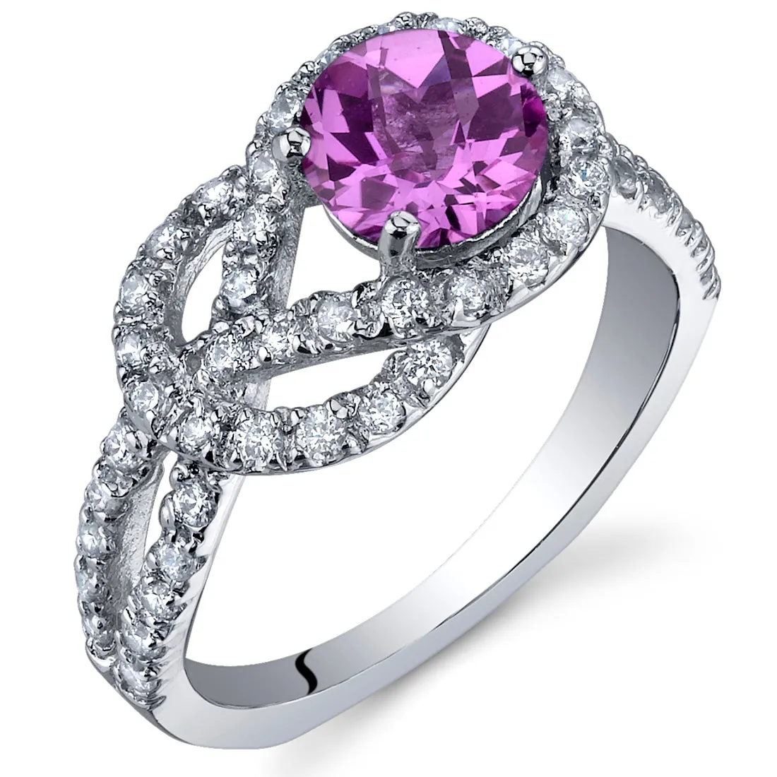 Pink Sapphire Round Cut Sterling Silver Ring Size 6