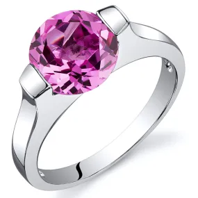 Pink Sapphire Round Cut Sterling Silver Ring Size 6