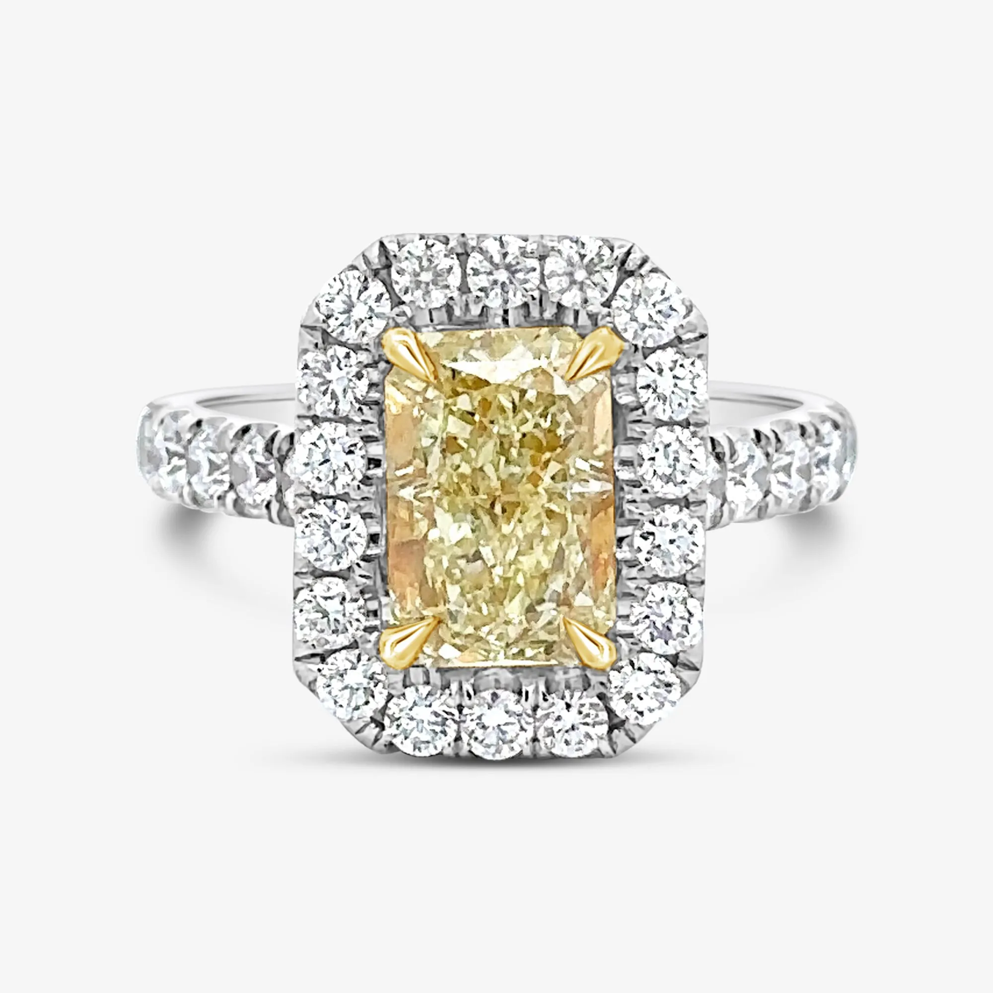 Preset 2.26CT Radiant Cut Yellow & White Diamond Halo Engagement Ring