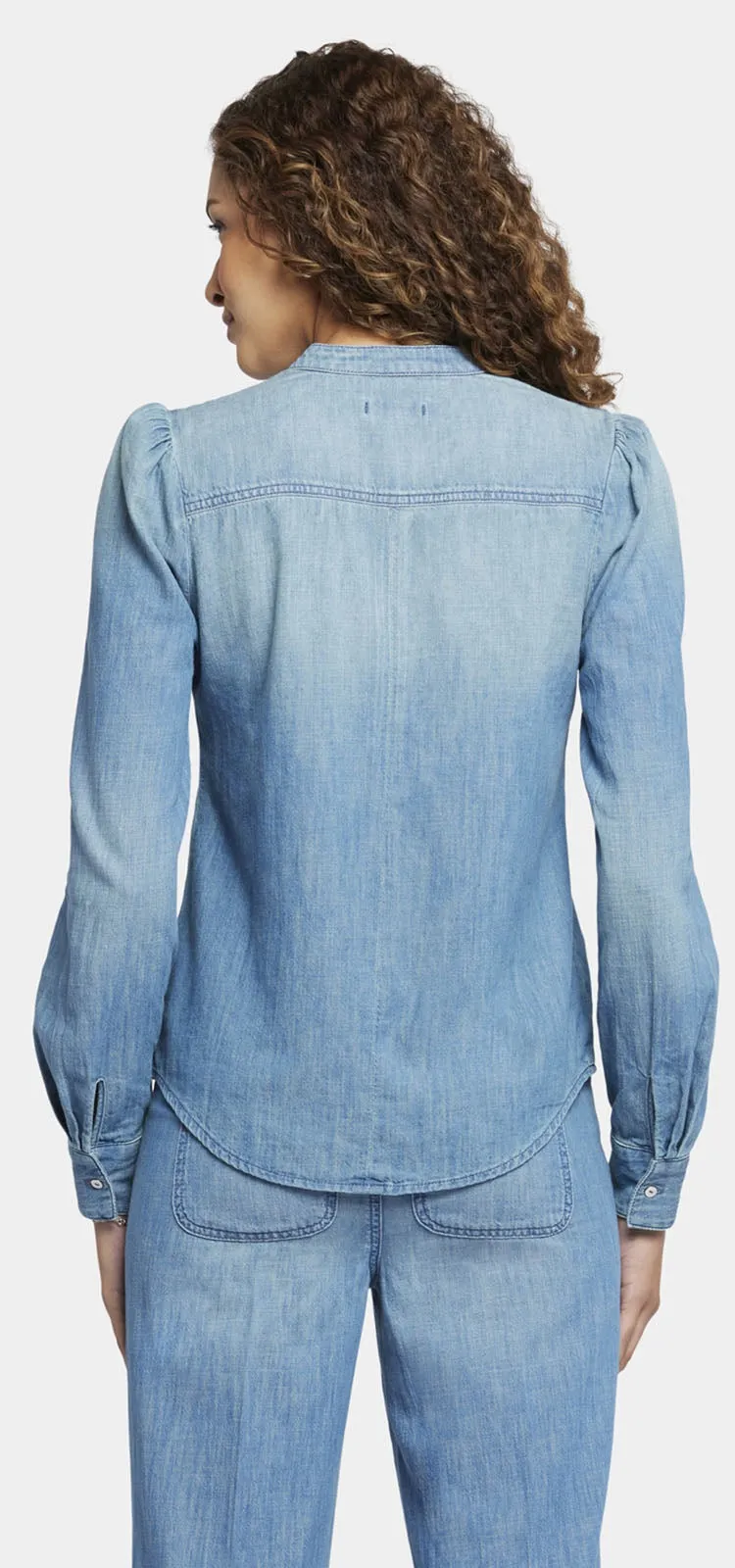 Puff Sleeve Denim Shirt Mediumblauw | Crown