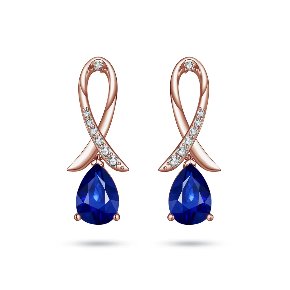 "Blue For Pink" Sapphire Earrings With Pavé Ribbon