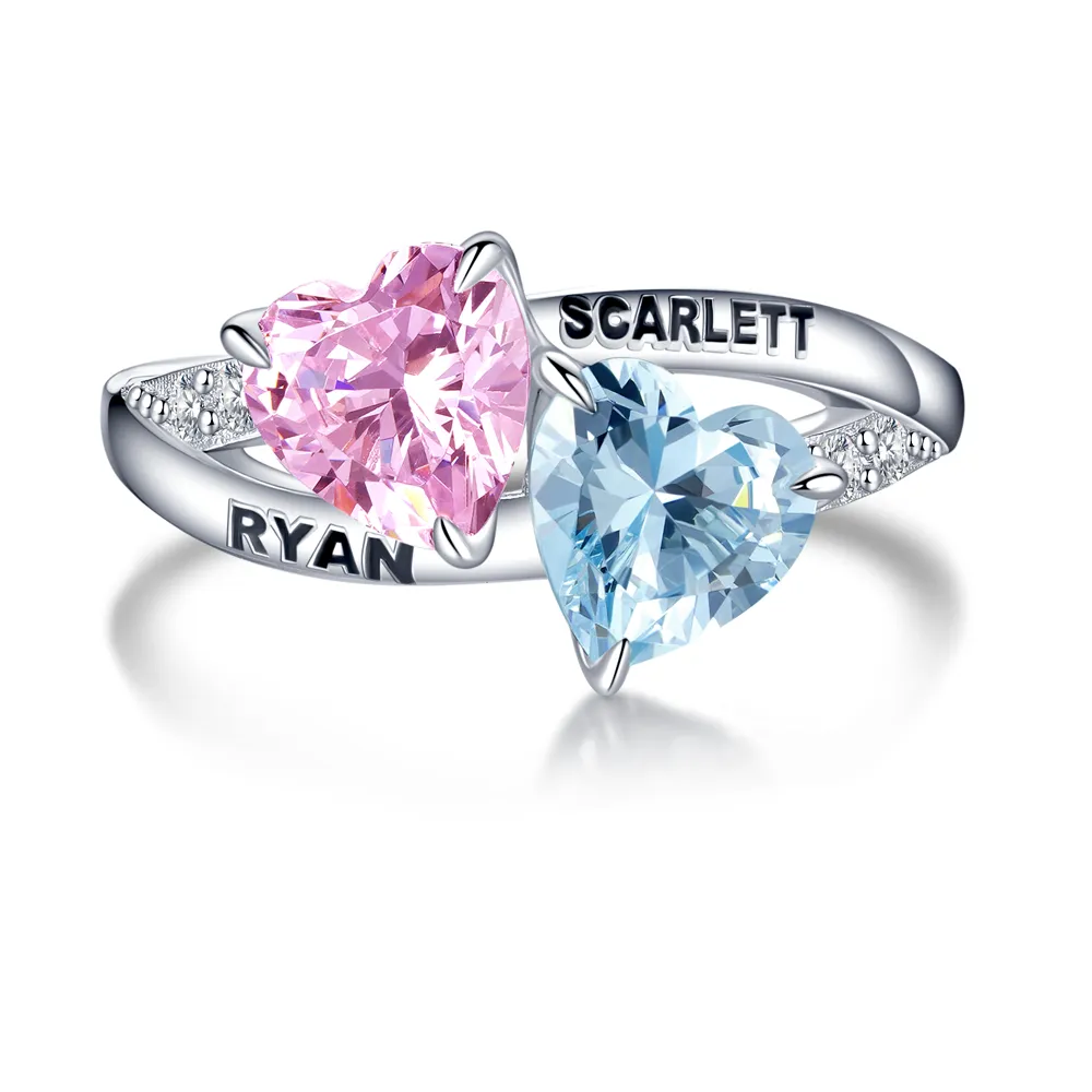 "INTIMATE" - Toi et Moi Pink and Sky Blue Heart Gemstone Ring