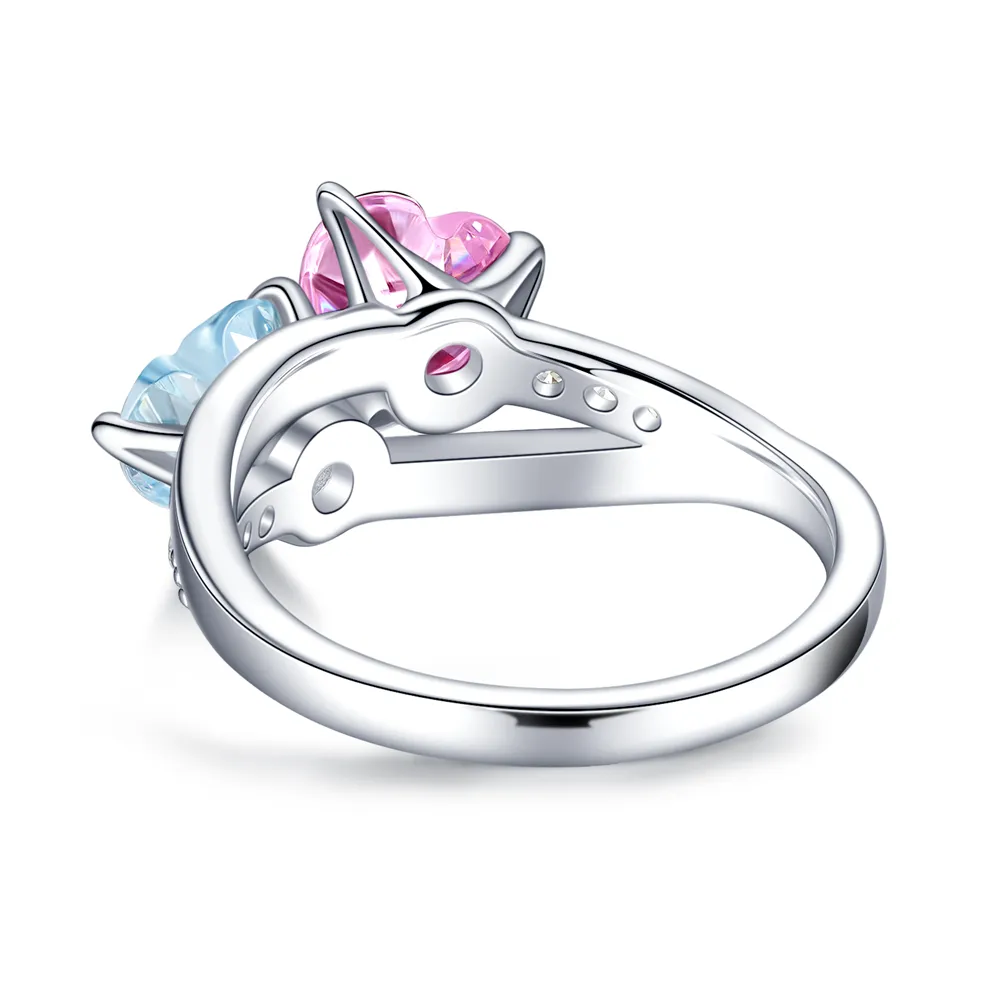 "INTIMATE" - Toi et Moi Pink and Sky Blue Heart Gemstone Ring