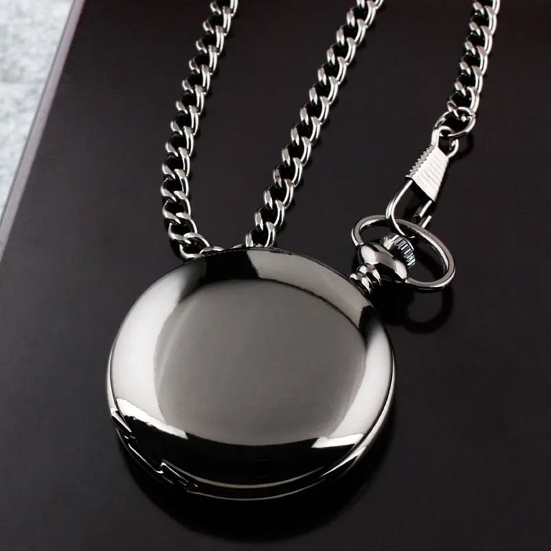 "To My Son Love Dad" Retro Black Engraved Greeting Quartz Pocket Watch