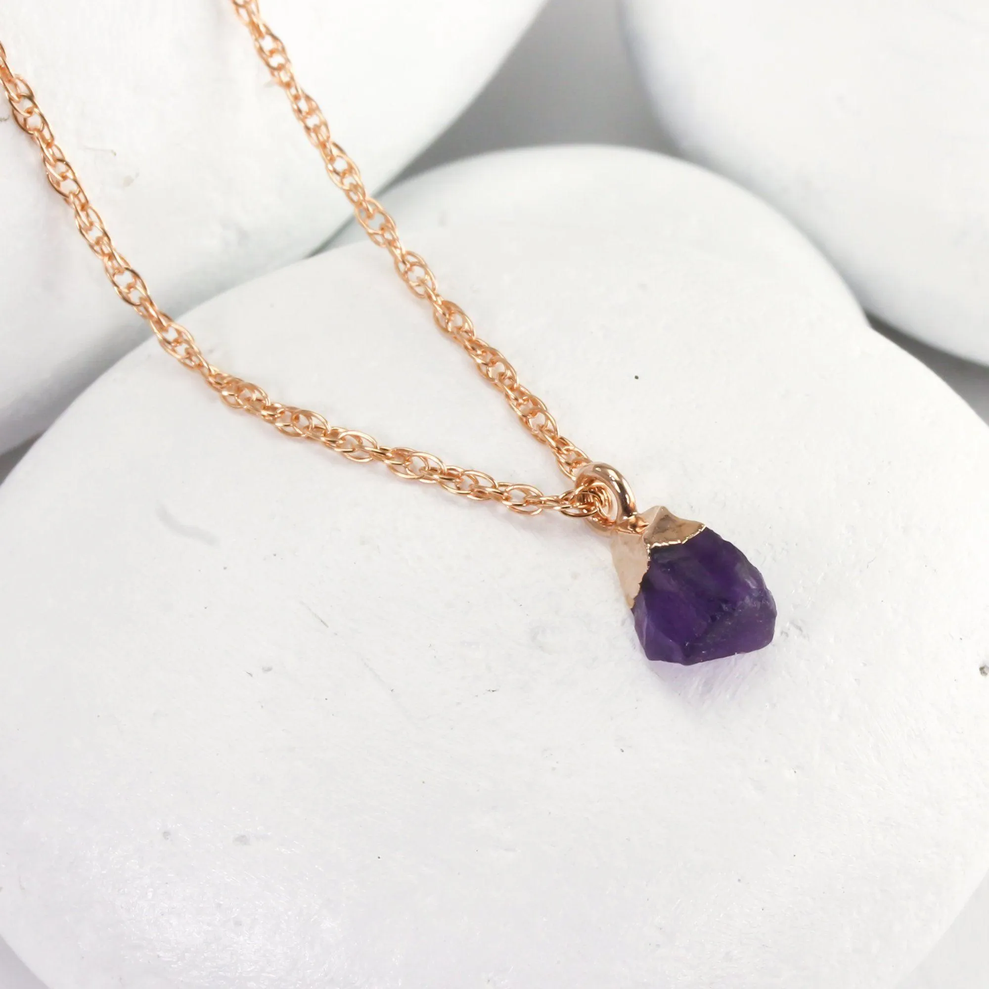 Raw Amethyst Necklace in Rose Gold