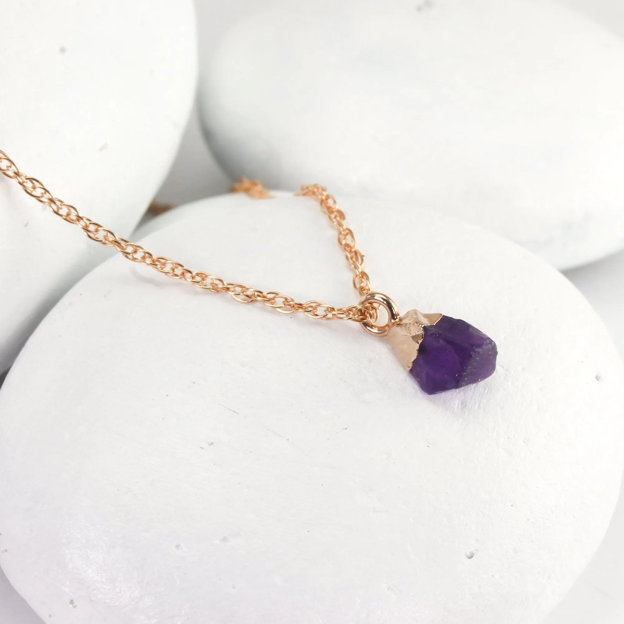 Raw Amethyst Necklace in Rose Gold