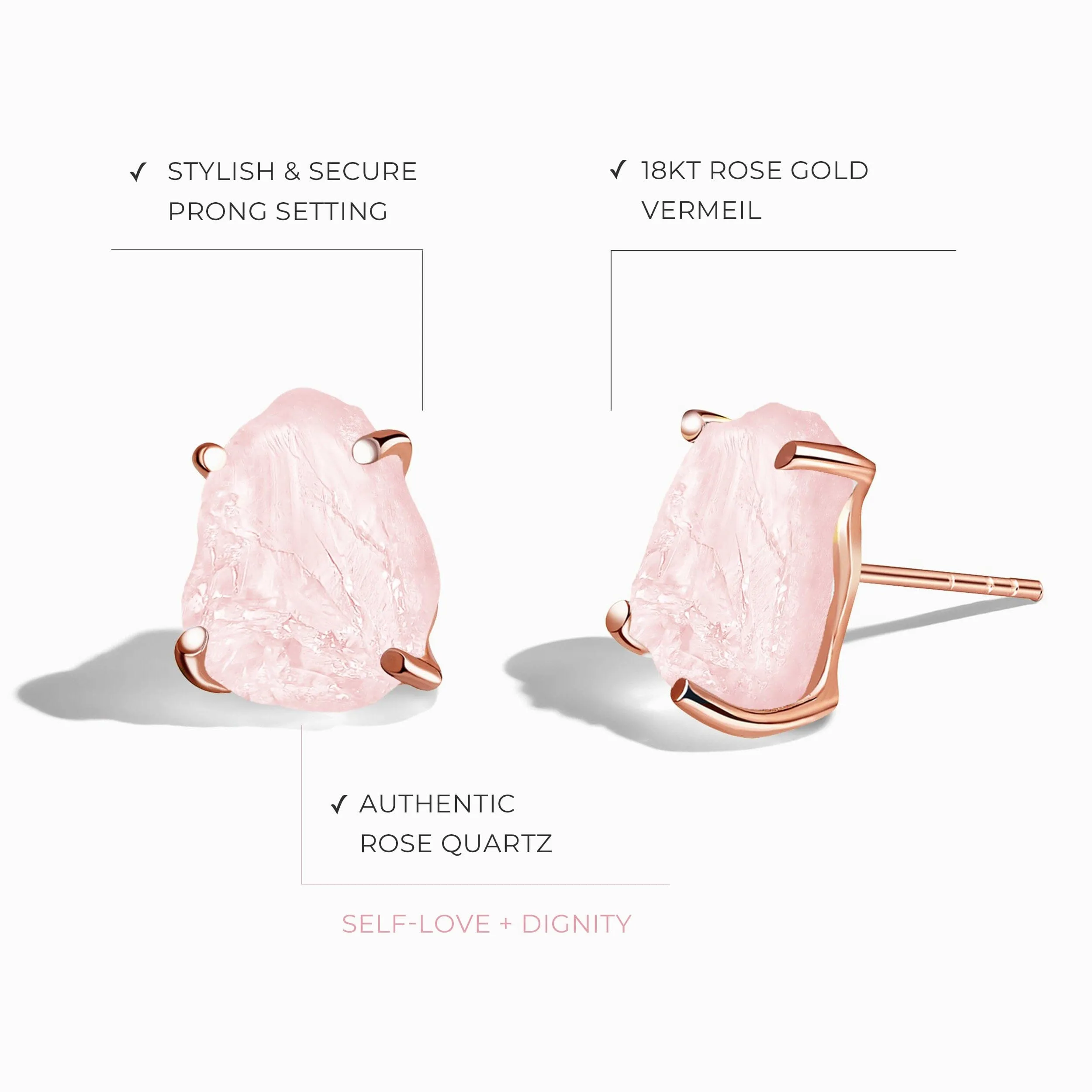 Raw Crystal Studs - Rose Quartz Studs