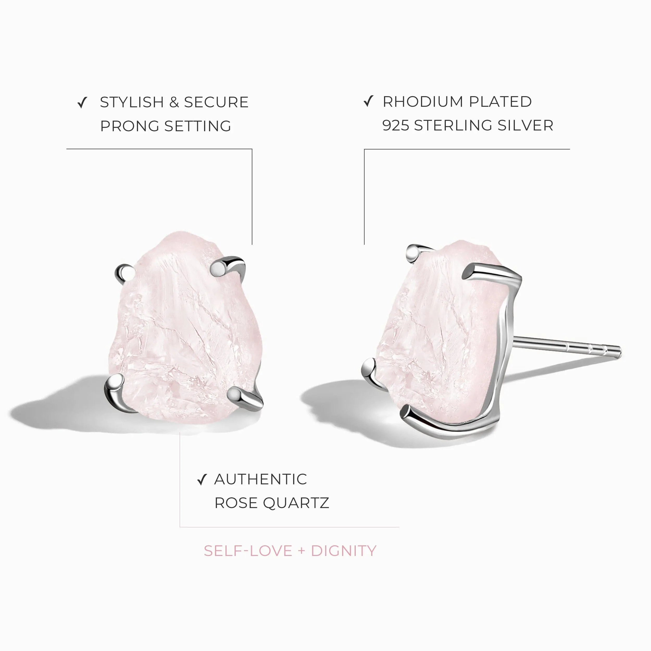 Raw Crystal Studs - Rose Quartz Studs