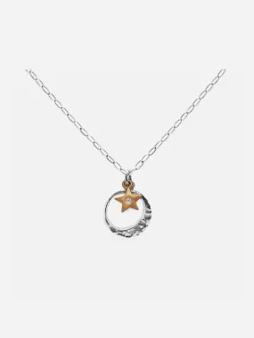 Recycled Sterling Silver Moon & Fairtrade Rose Gold Sapphire Star Pendant | Silver & 9ct