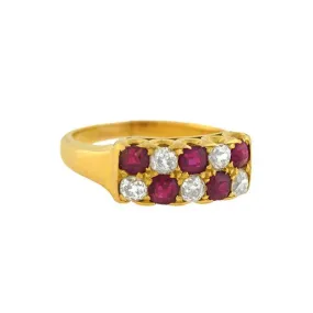 Retro 14kt Gold Alternating Ruby Diamond Ring