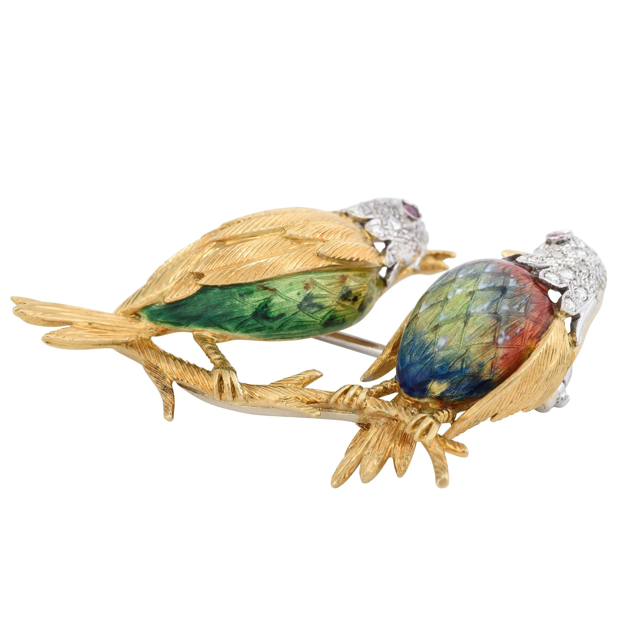 Retro Birds on a Branch Brooch