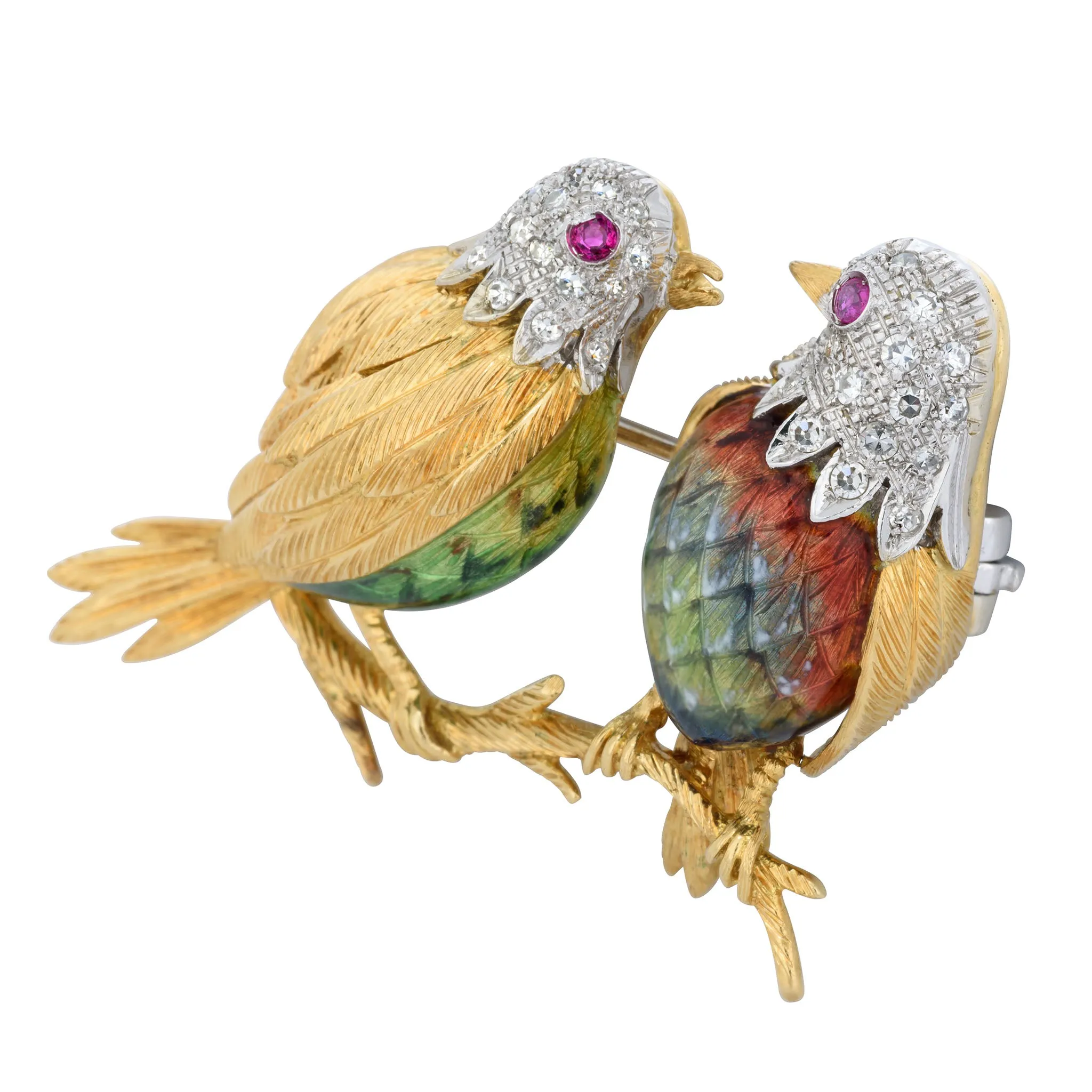 Retro Birds on a Branch Brooch