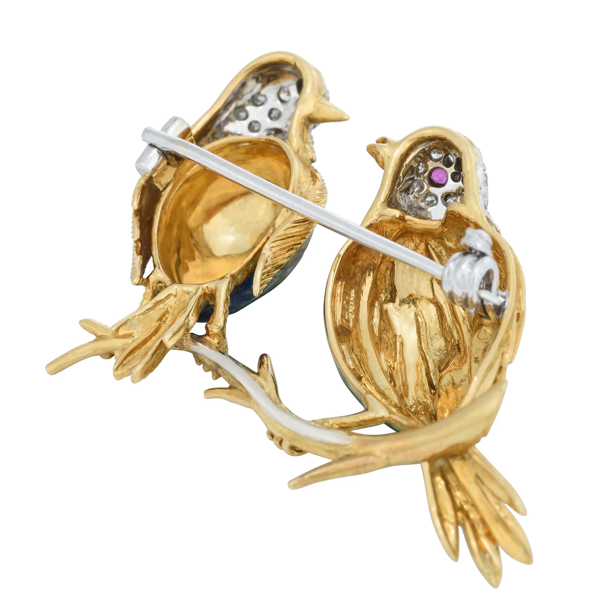 Retro Birds on a Branch Brooch