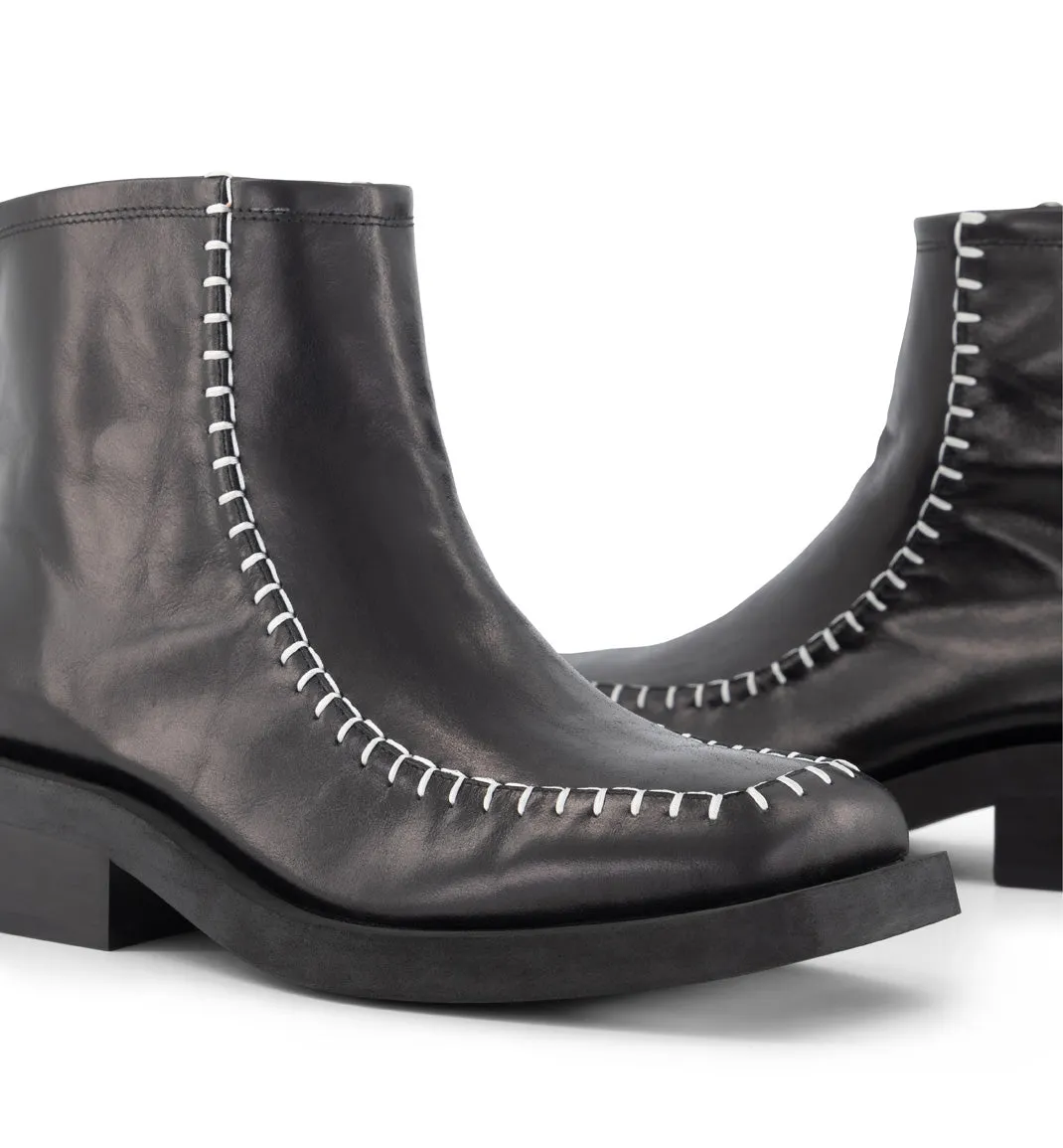 Rocket Square Toe Boots with Topstitch Detail | Black