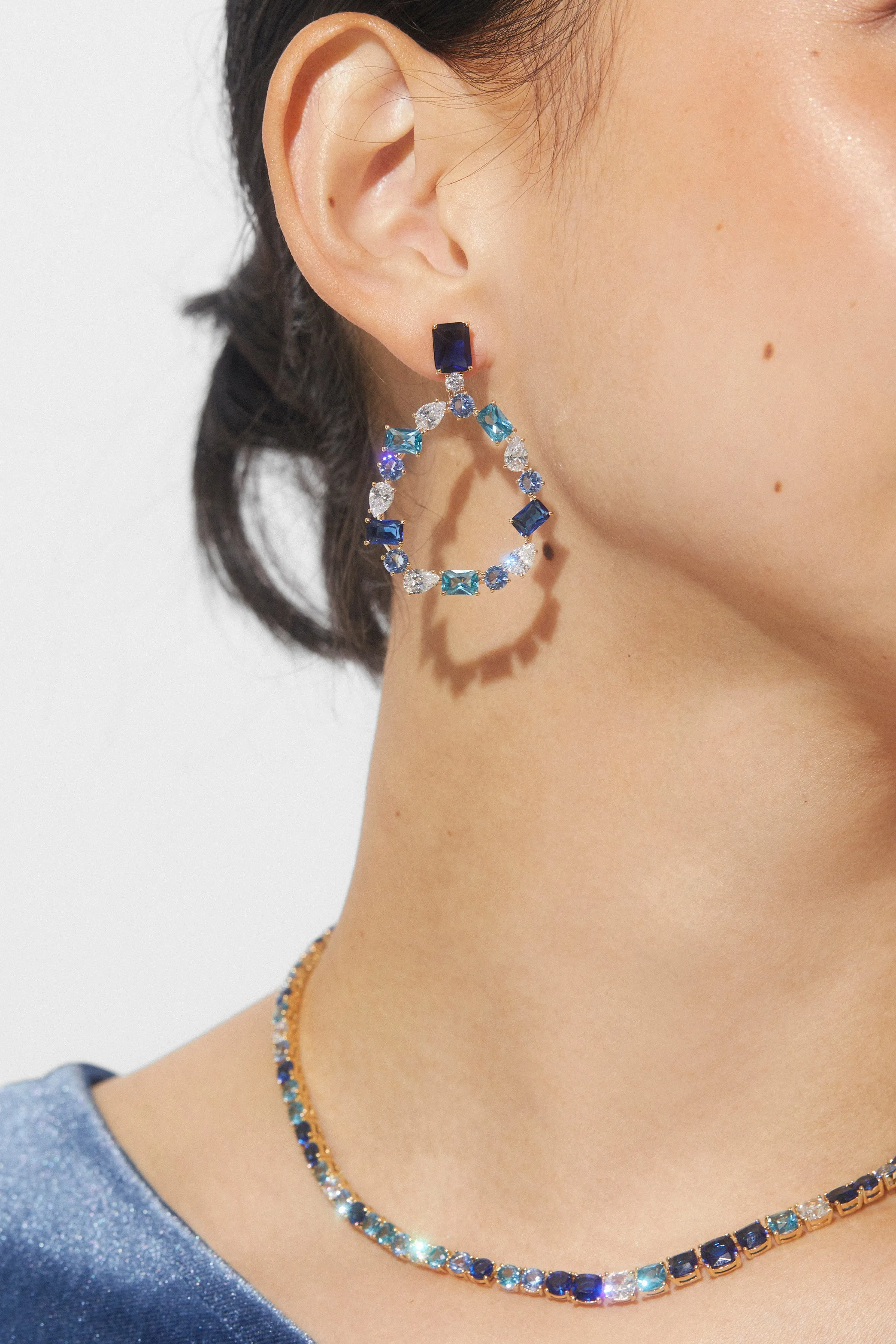 ROCKSTARS BLUE FRONTAL HOOP EARRINGS