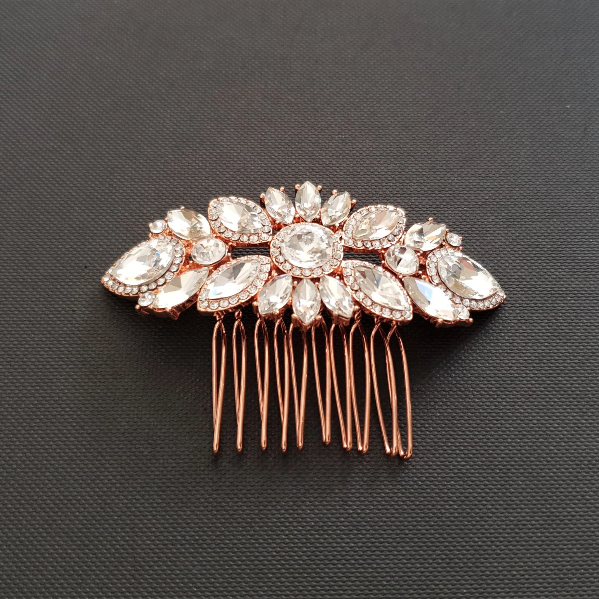 Rose Gold Crystal Wedding Hair Comb-Sophia