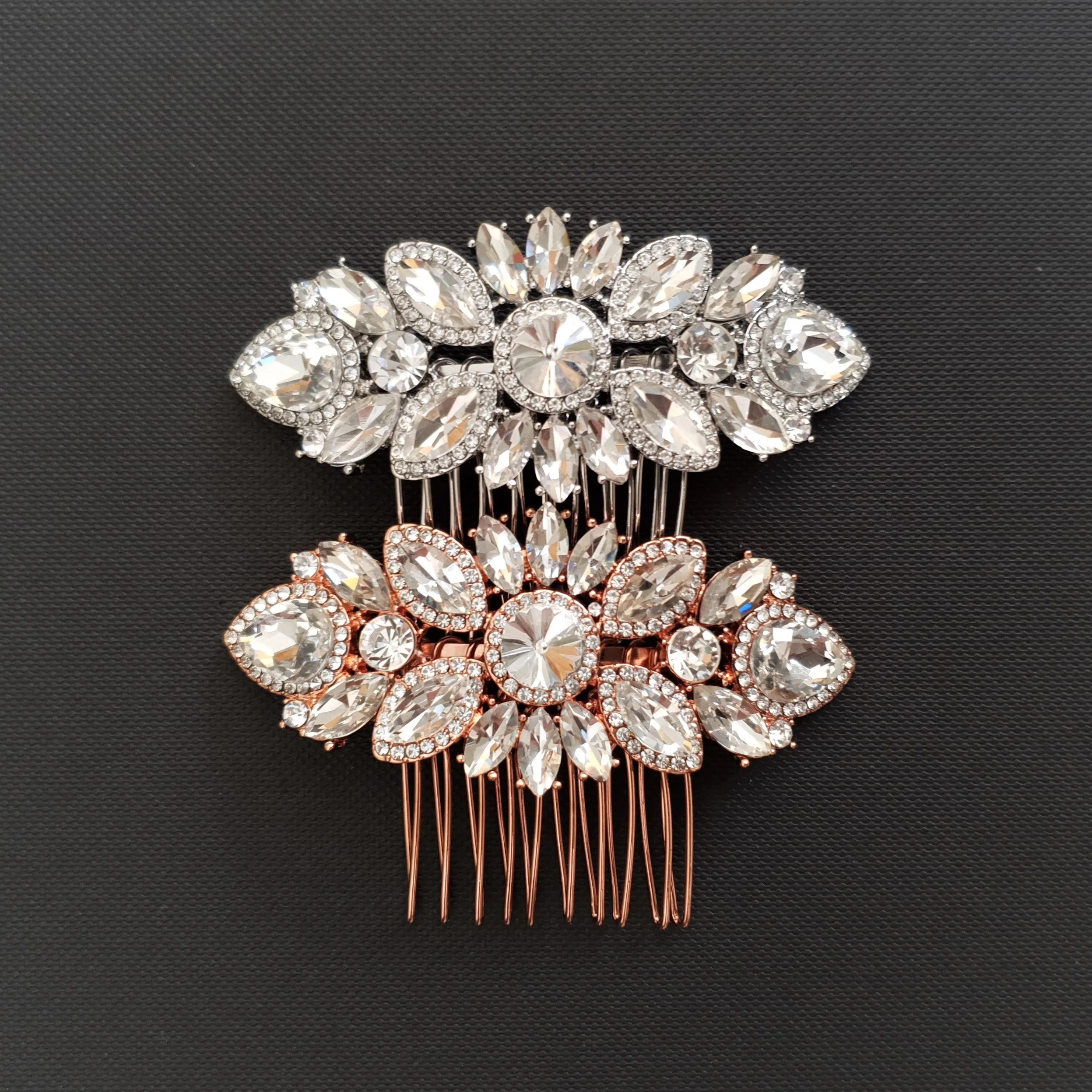 Rose Gold Crystal Wedding Hair Comb-Sophia