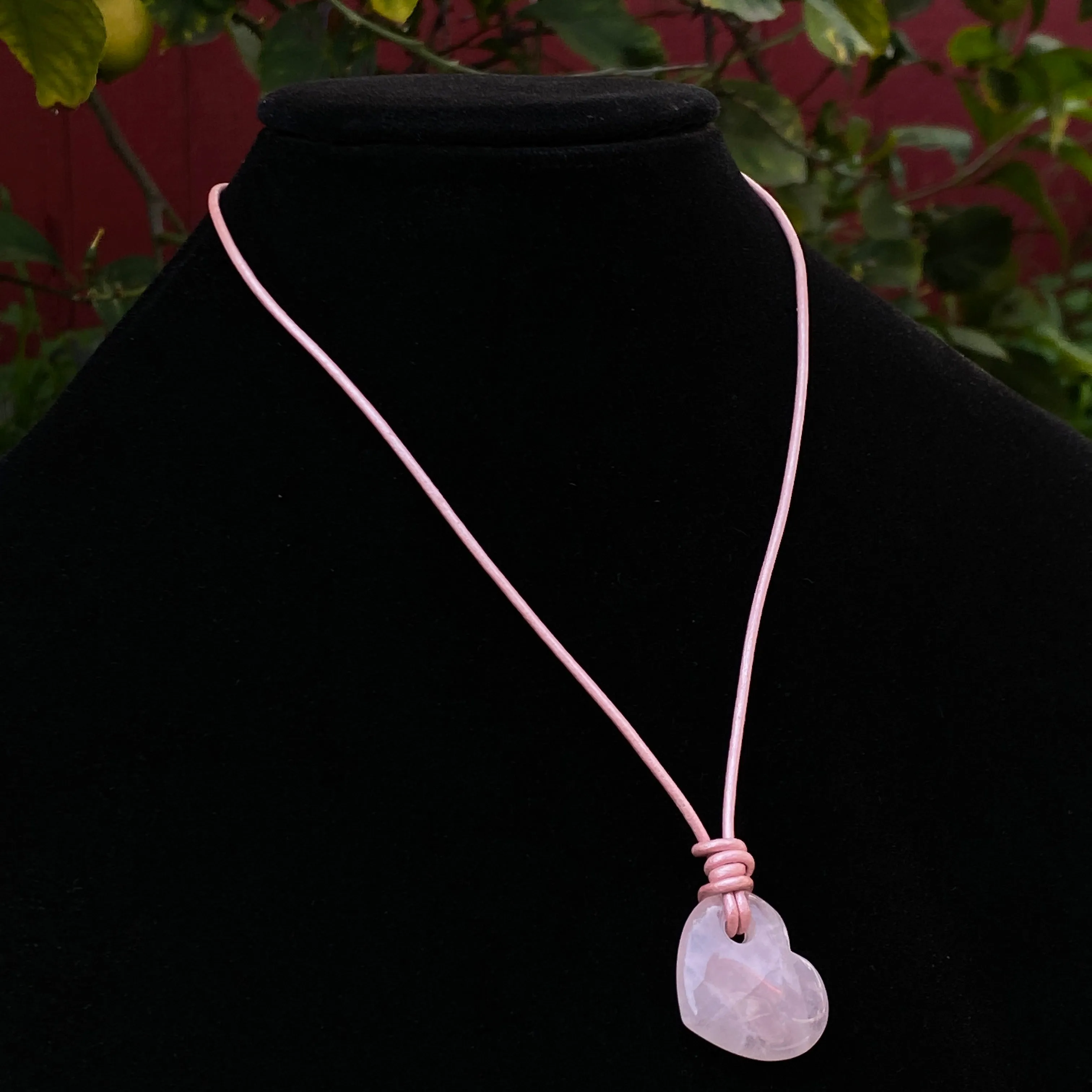 Rose Quartz Heart genuine leather Necklace