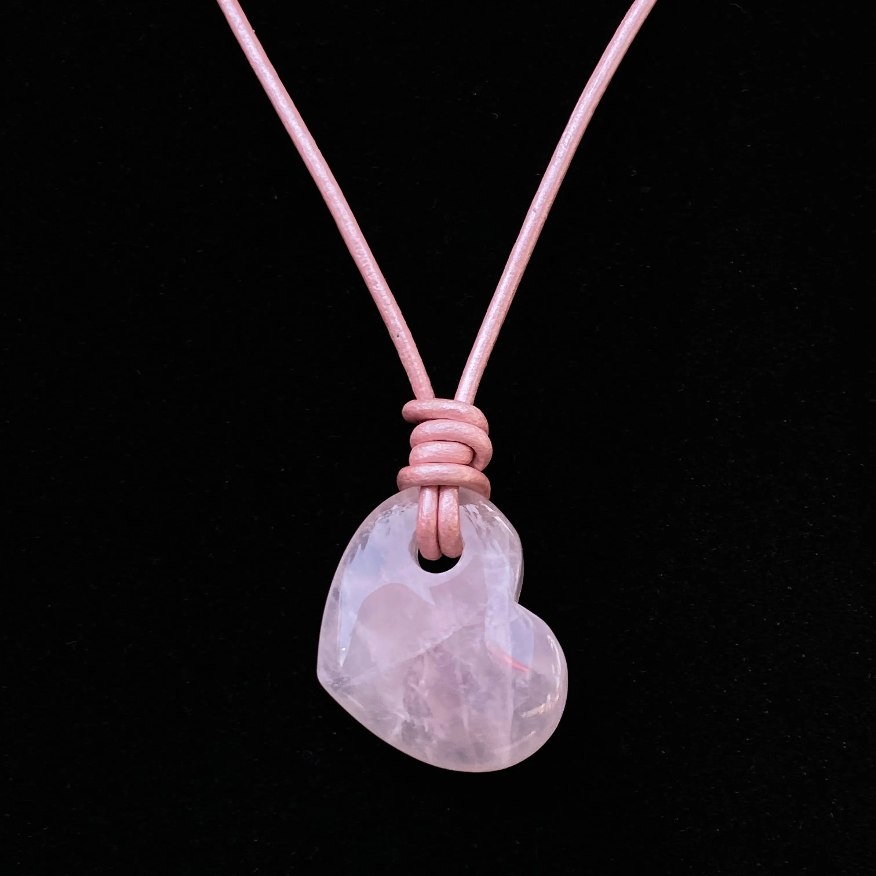 Rose Quartz Heart genuine leather Necklace