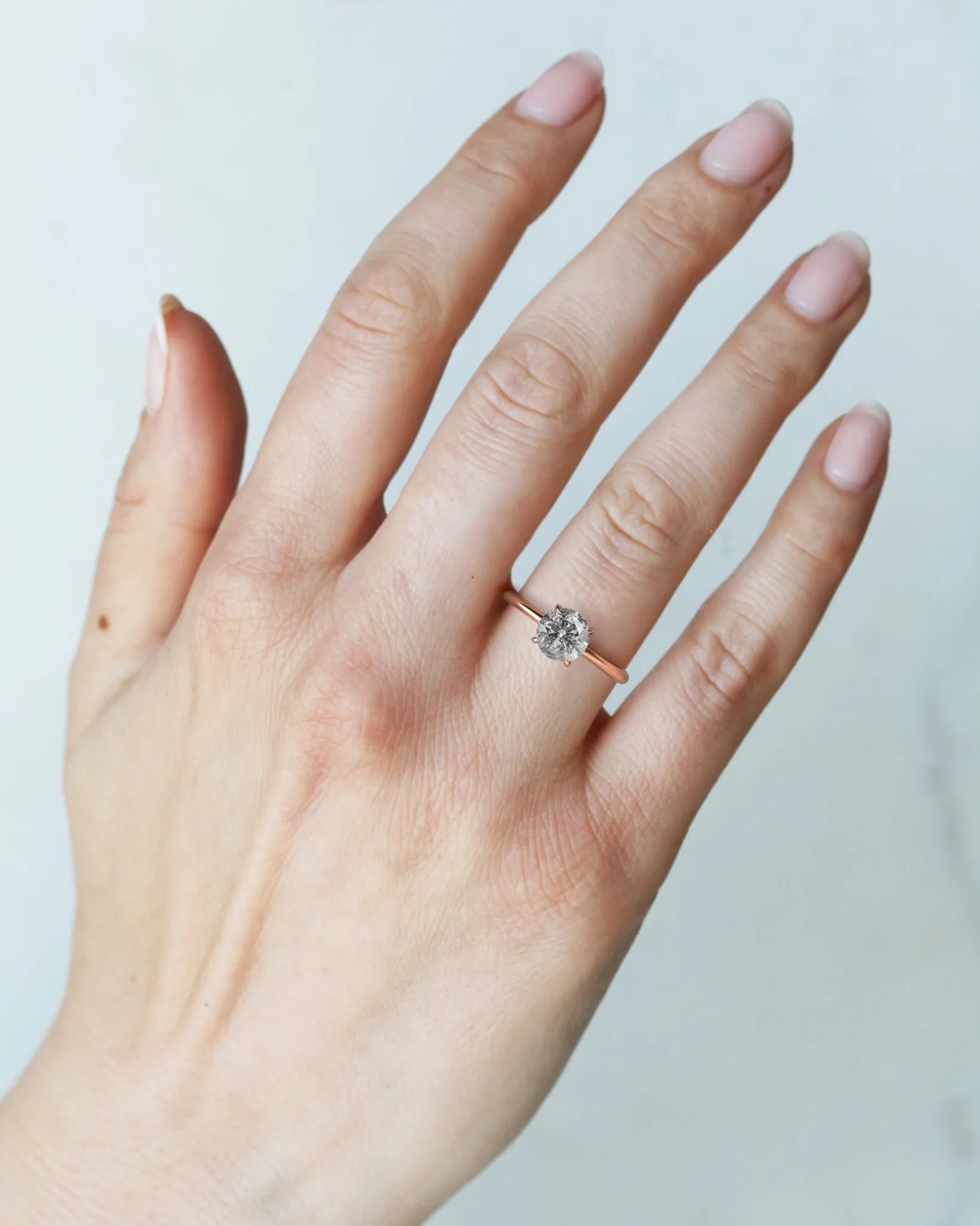 Round Solitaire Salt And Pepper Diamond Ring