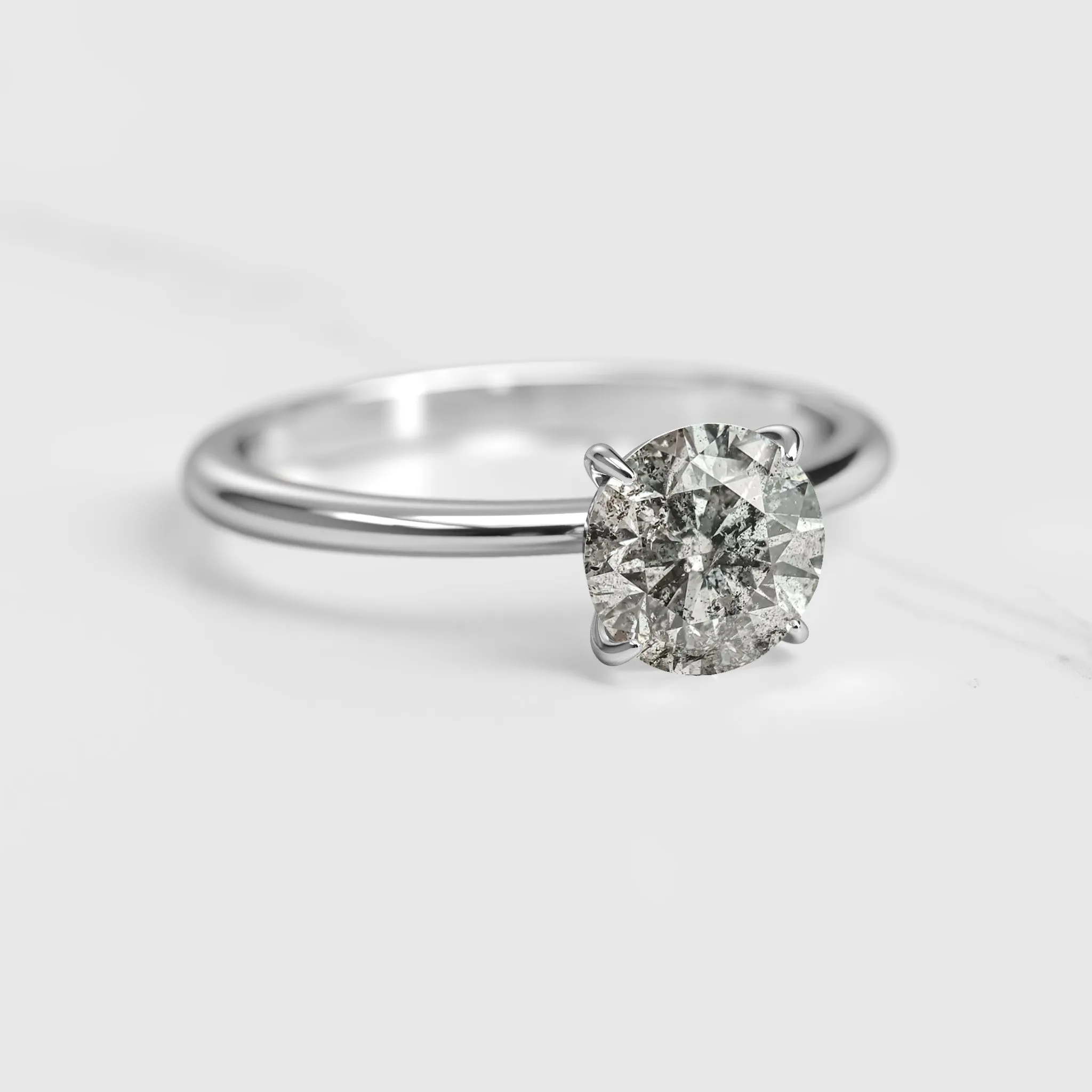 Round Solitaire Salt And Pepper Diamond Ring