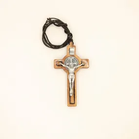 Saint Benedict Wood Cross Necklace