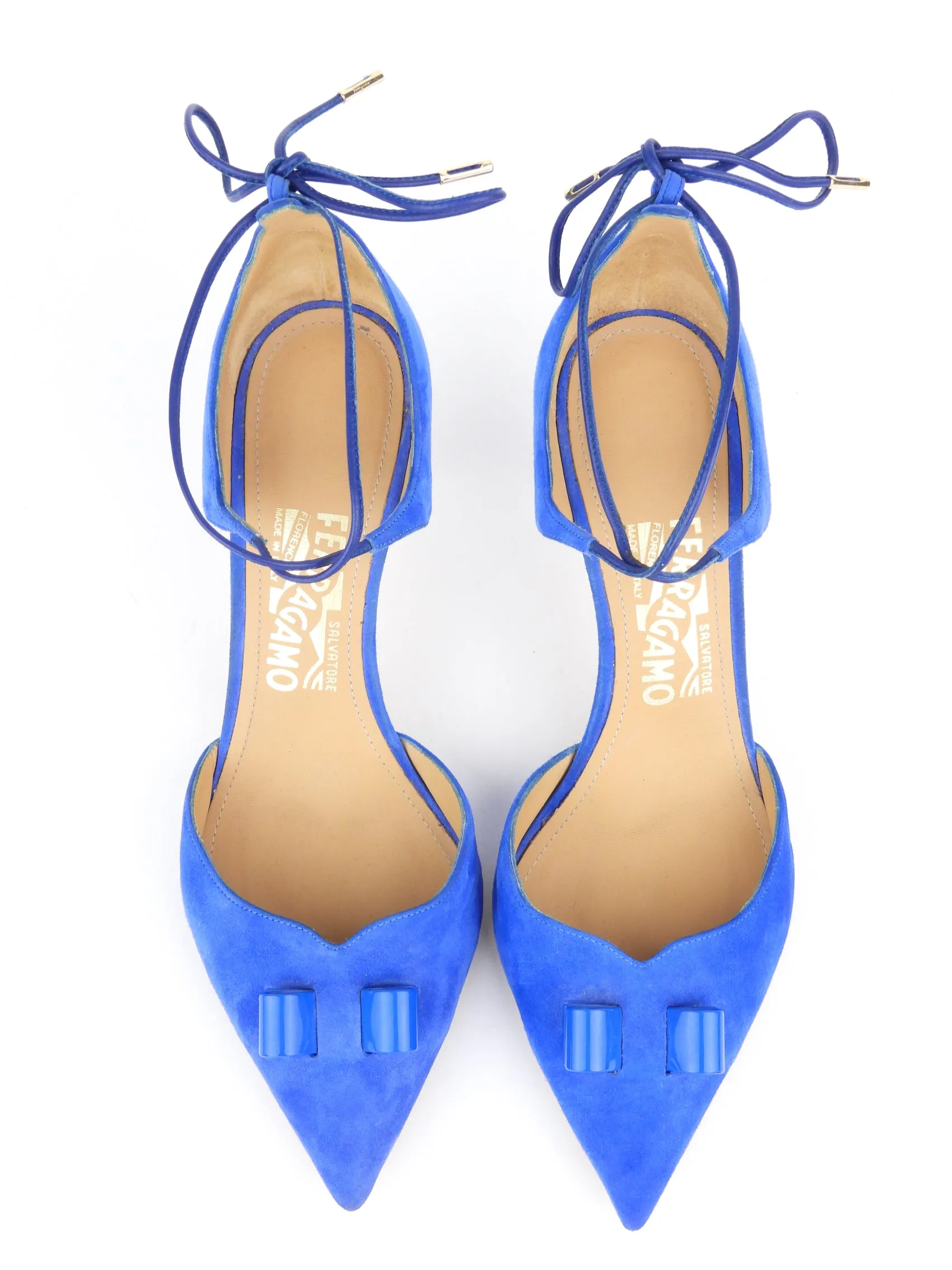 Salvatore Ferragamo Blue Suede Leather Bow Detail Carolyn Pumps - 7.5