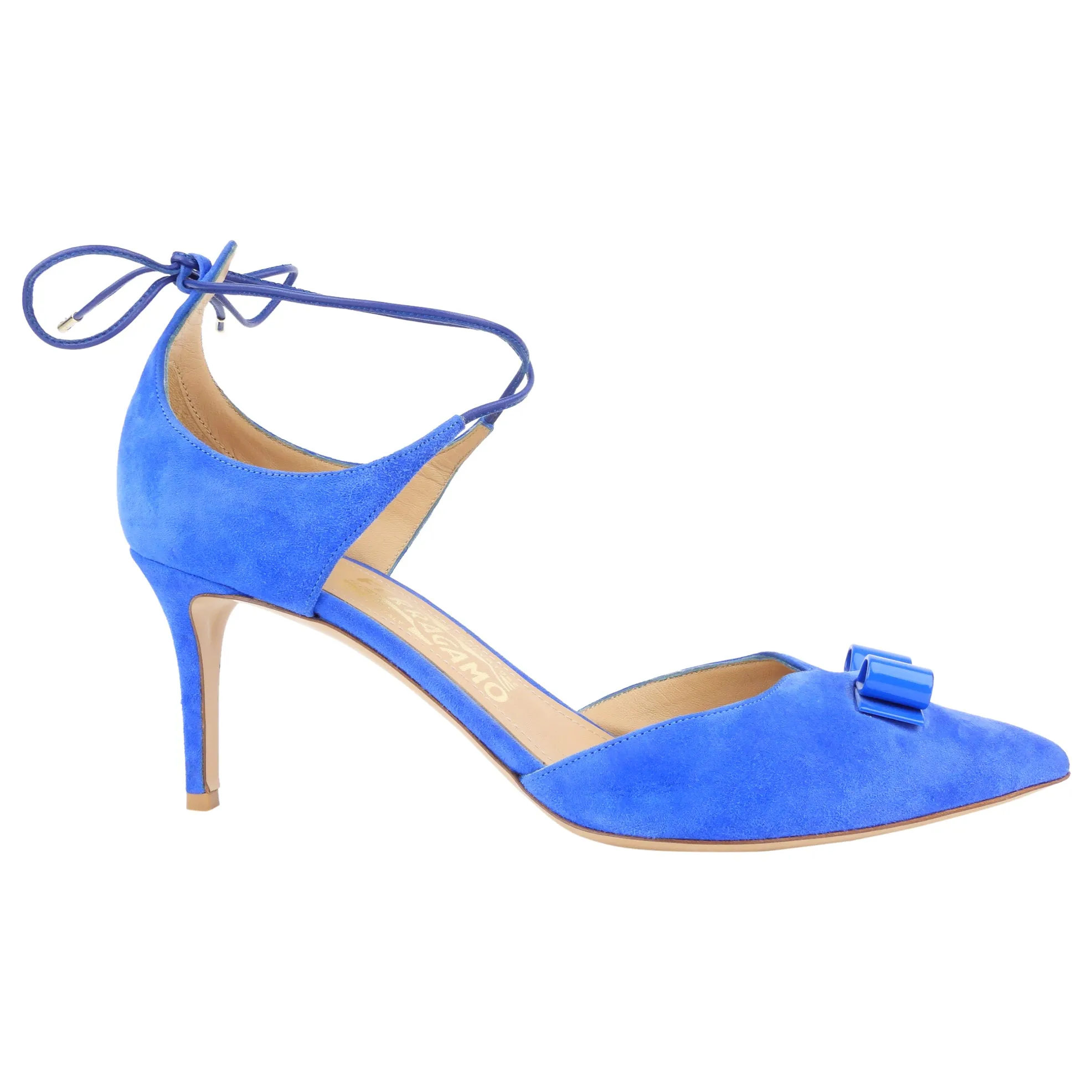 Salvatore Ferragamo Blue Suede Leather Bow Detail Carolyn Pumps - 7.5