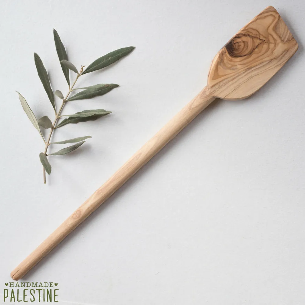 Set of 2 Olive Wood Spatula and Spoon on Skinny Handle