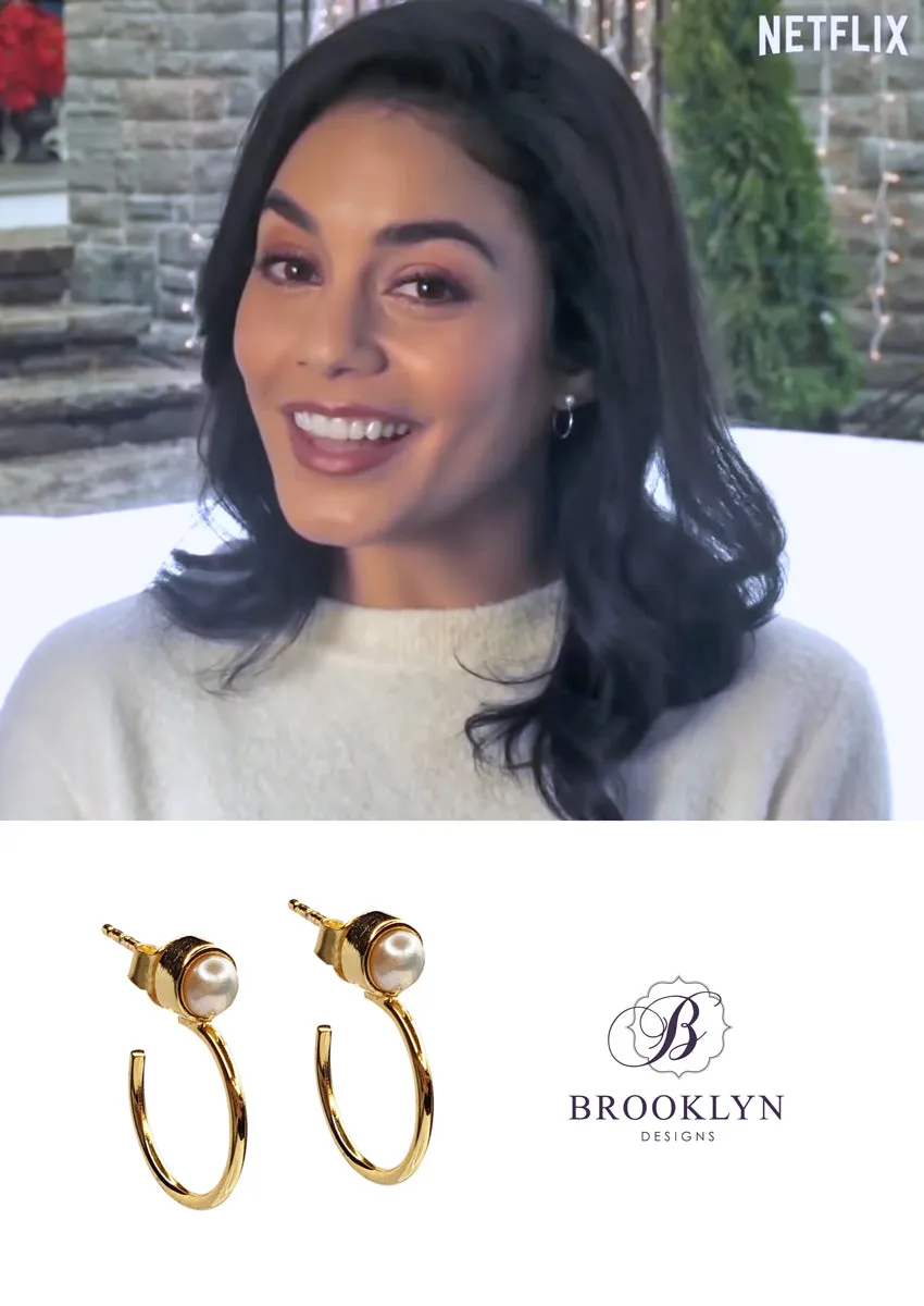 Sharlene Pearl Gold Hoops *As Seen On Vanessa Hudgens*