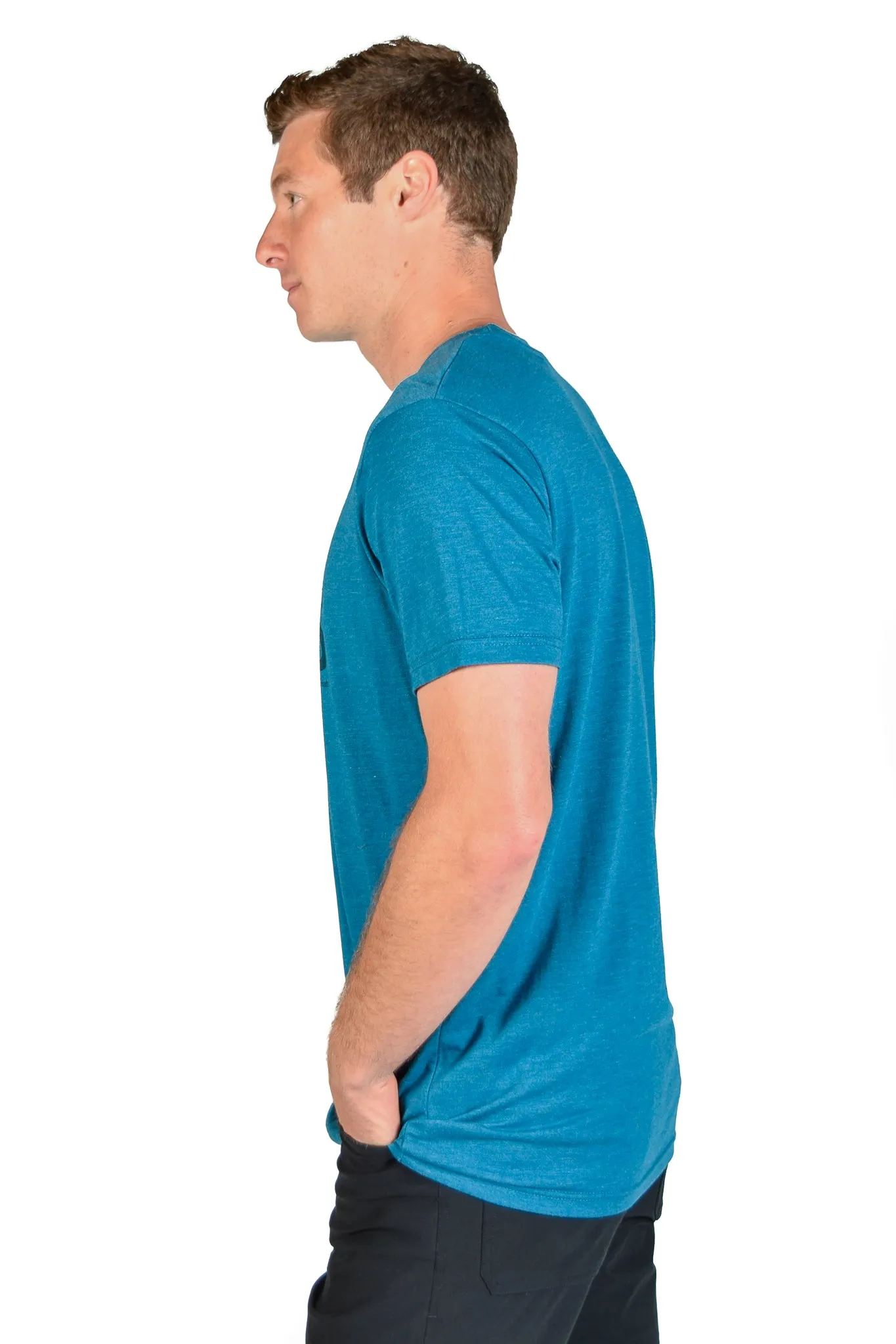 SHIFT HAPPENS ON MEN'S  LINEN BLEND CREW NECK