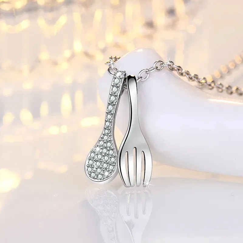 Silver Color Spoon Fork Pendant Woman Necklace Jewelry Gift