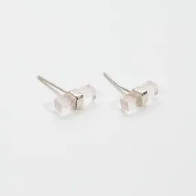 Silver Wrap Rectangle Rose Quartz Studs