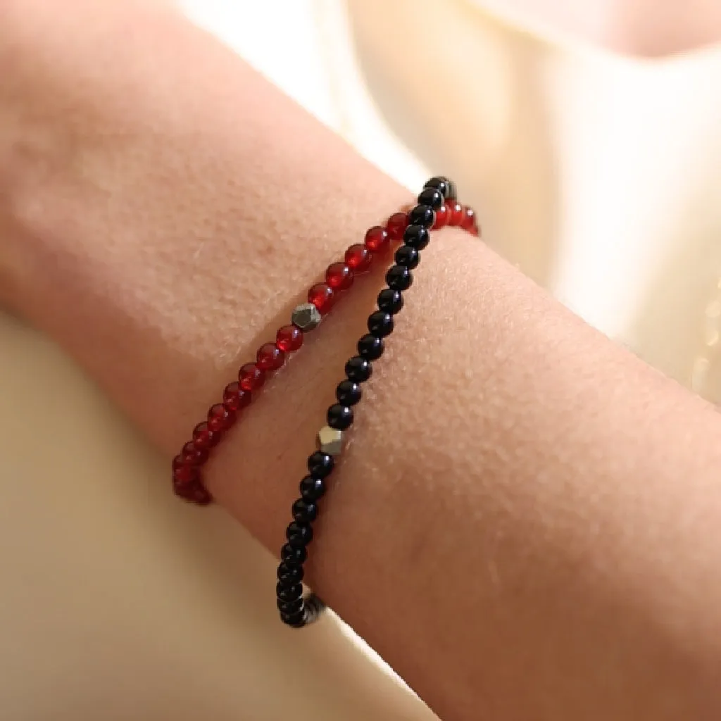 Single Super Skinny Bead with Meteorite Bracelet - Carnelian