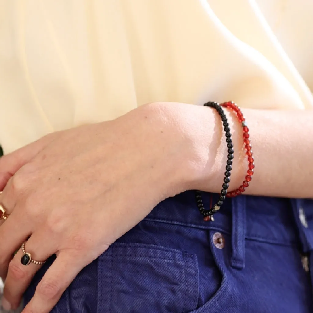 Single Super Skinny Bead with Meteorite Bracelet - Carnelian