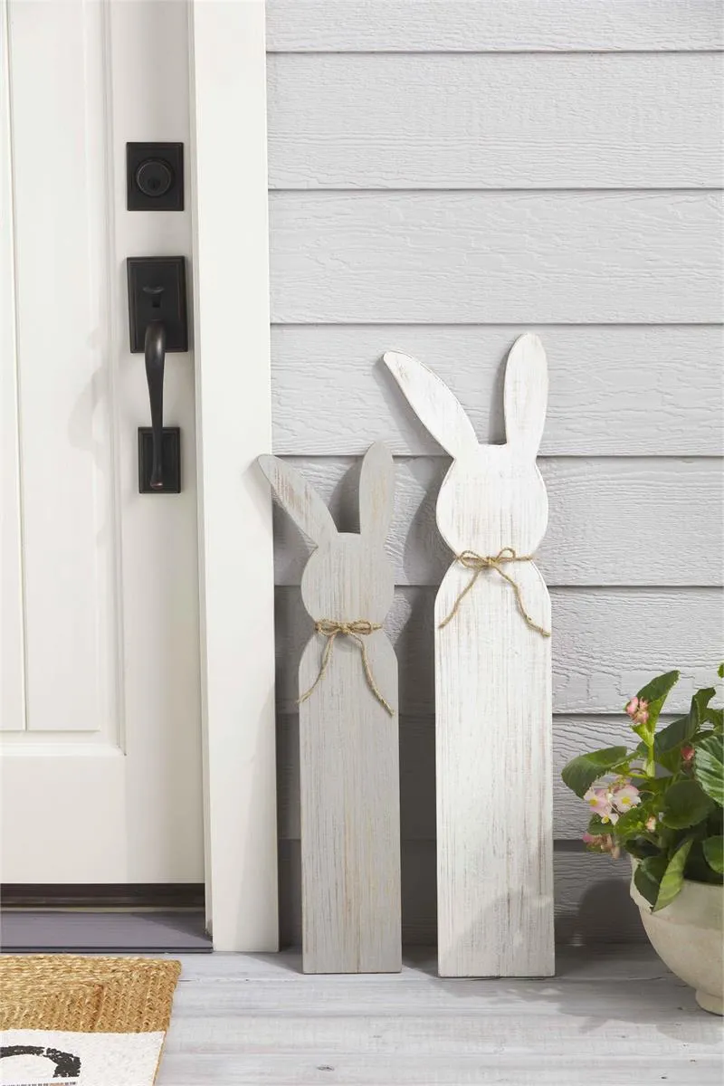 Small Light Blue Bunny Wood Plank Decor