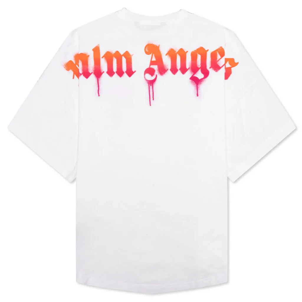 Sprayed Palm Logo Over Tee - White/Fuchsia