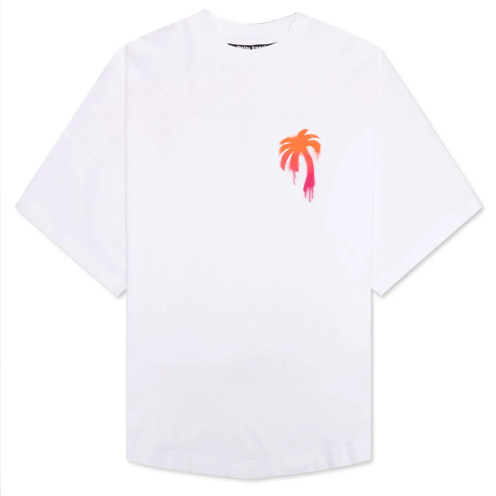 Sprayed Palm Logo Over Tee - White/Fuchsia